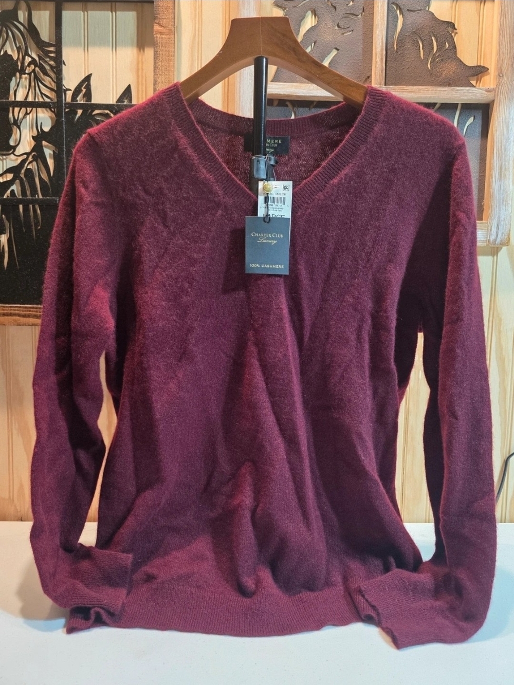 Charter Club Women V-Neck Cashmere Sweater - Wine Burgundy NWT Size Large